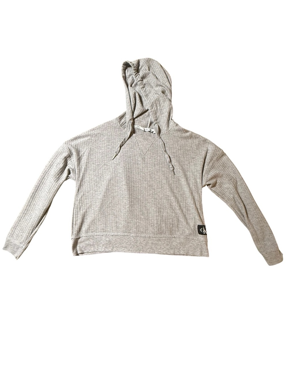 Calvin Klein Performance Womens Grey Waffle Knit Cropped Hoodie size Large